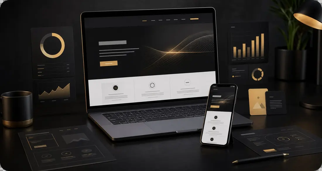 Premium digital studio workspace with website mockups